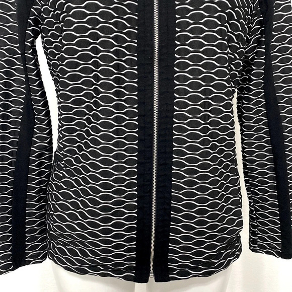 Chico's Black & White Academia Front Zip W/Pockets Textured Jacquard Jacket M - Picture 3 of 10